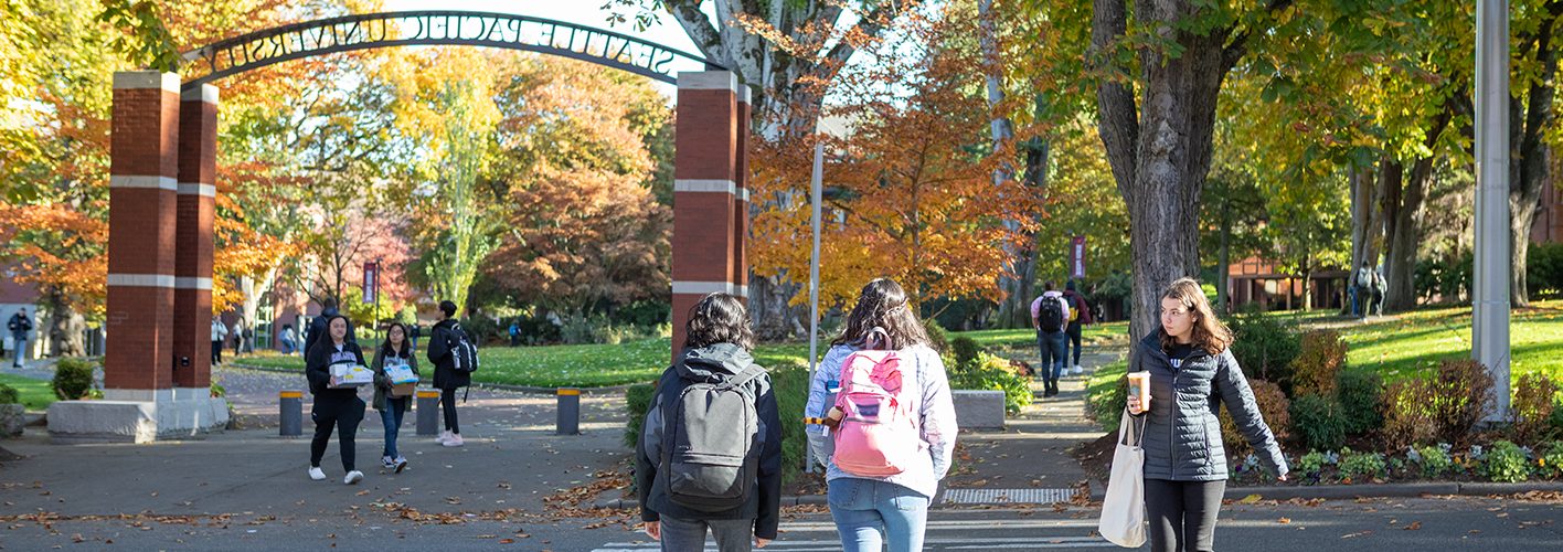 SPU Students walking across campus
