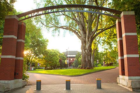 The Seattle Pacific University archway leading into Tiffany Loop